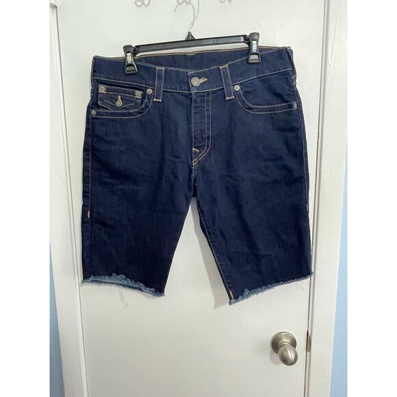 True Religion Cut Off Denim Shorts Size 34 Ricky Straight High Rise Jorts Rave - Picture 1 of 8